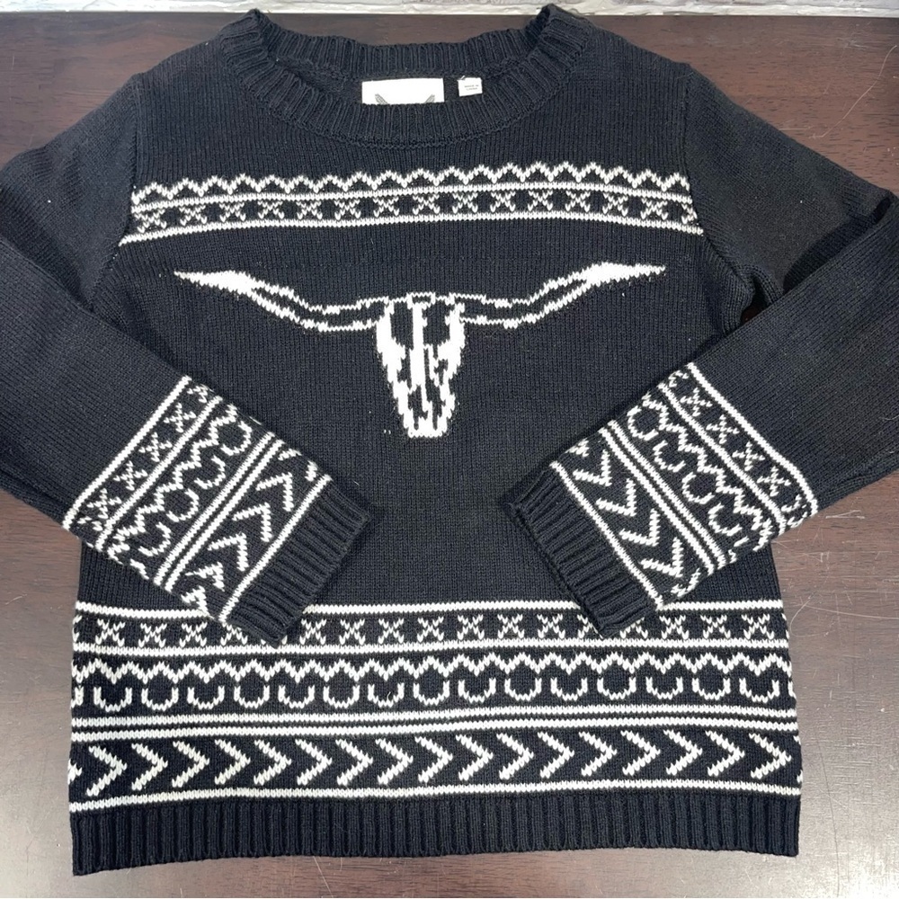 Cotton rye Sweater with White Pattern black and white youth 8